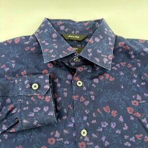 Paul Smith London L The Byard Men Floral Shirt Navy Blue Made in Italy Collar 16